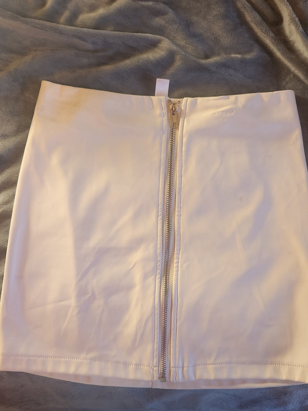 Girls' White Faux Leather Mini Skirt with Front Zip 12